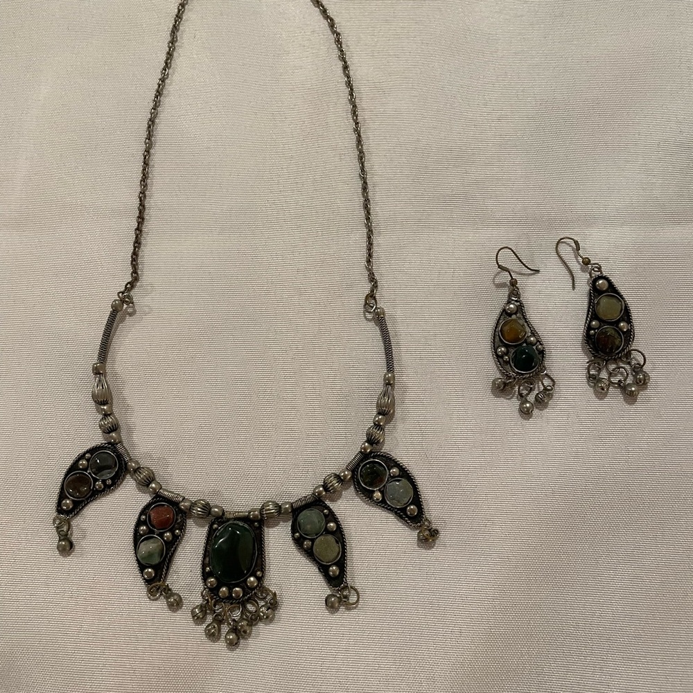Vintage Silver and Stone necklace earring set